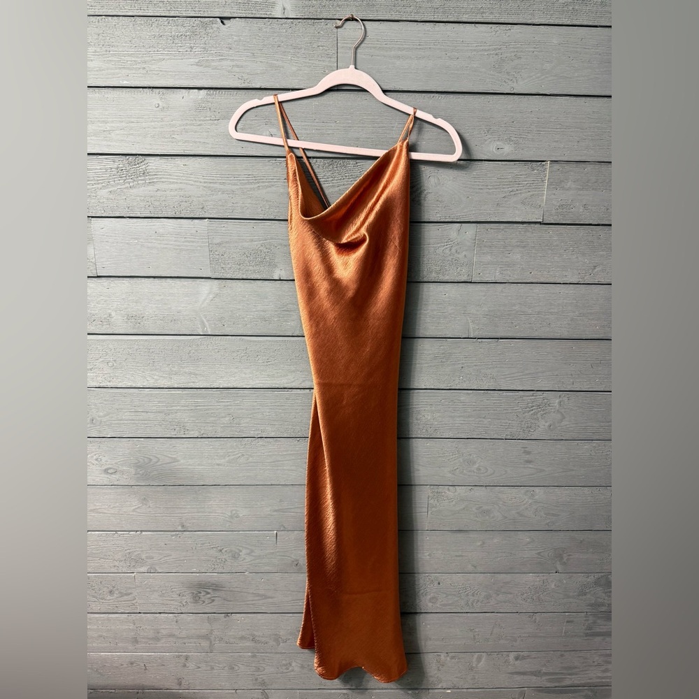 NWT ASOS Bronze Rust Satin Slip Dress Sz 10 Cocktail Party Wedding Date Night - Picture 5 of 14